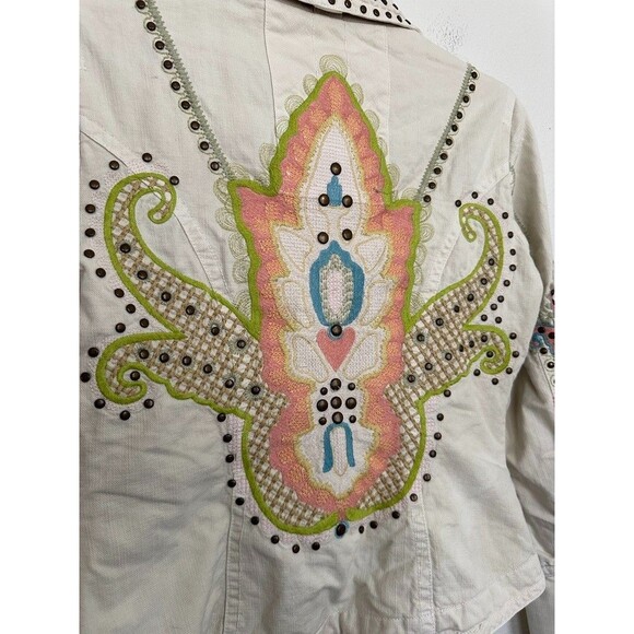 Johnny Was Biya Blazer Studded Embroidered White Y2k Bohemian Women's Size Small - Picture 16 of 16